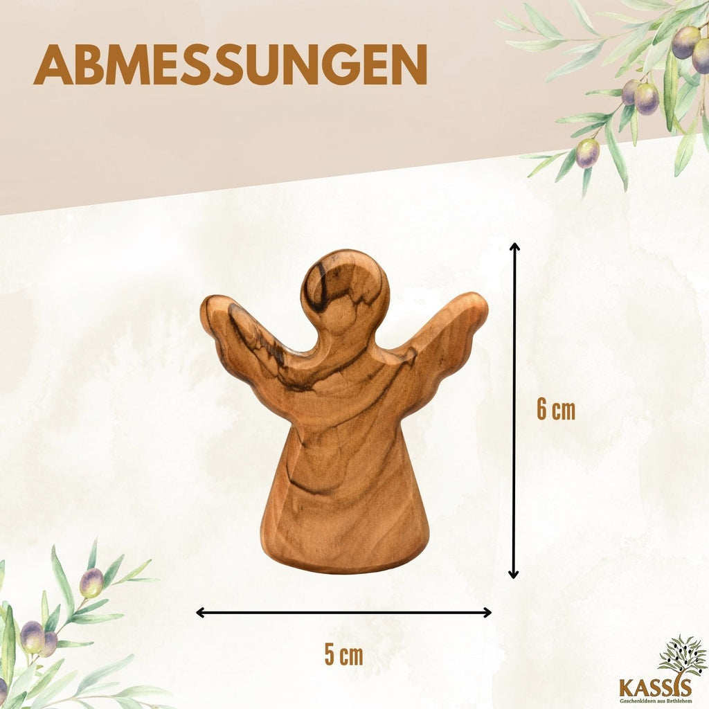 Schutzengel Handschmeichler aus Olivenholz | Kleiner Glücksbringer als Geschenk zur Taufe, Geburt & Kommunion-2