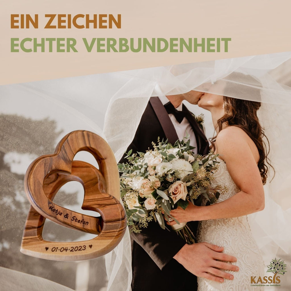 Olivenholz verbundene Herzen | Geschenk Hochzeit, Verlobung, Valentinstag, Jahrestag, Liebe-4