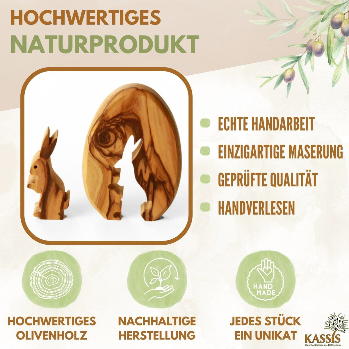 Osterhase im Ei aus Olivenholz | Liebevolle Tischdeko & Osterdeko für Frühling und Ostern-1