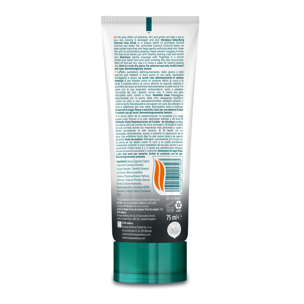 Himalaya detoxifying charcoal face scrub in a 75ml tube for deep pore cleansing and exfoliation — view 2