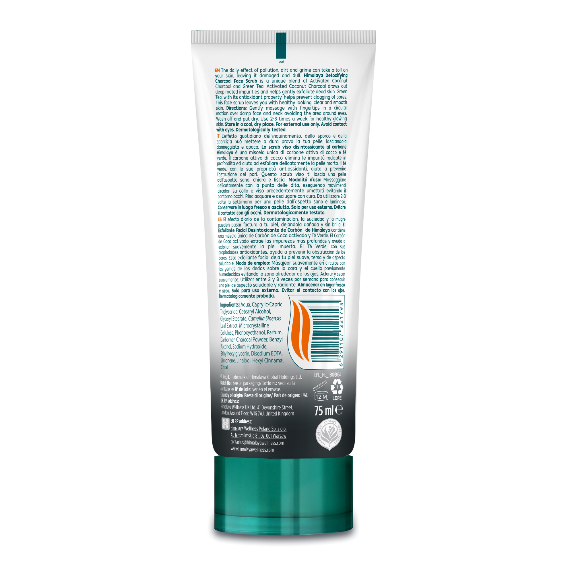 Himalaya detoxifying charcoal face scrub in a 75ml tube for deep pore cleansing and exfoliation — view 2