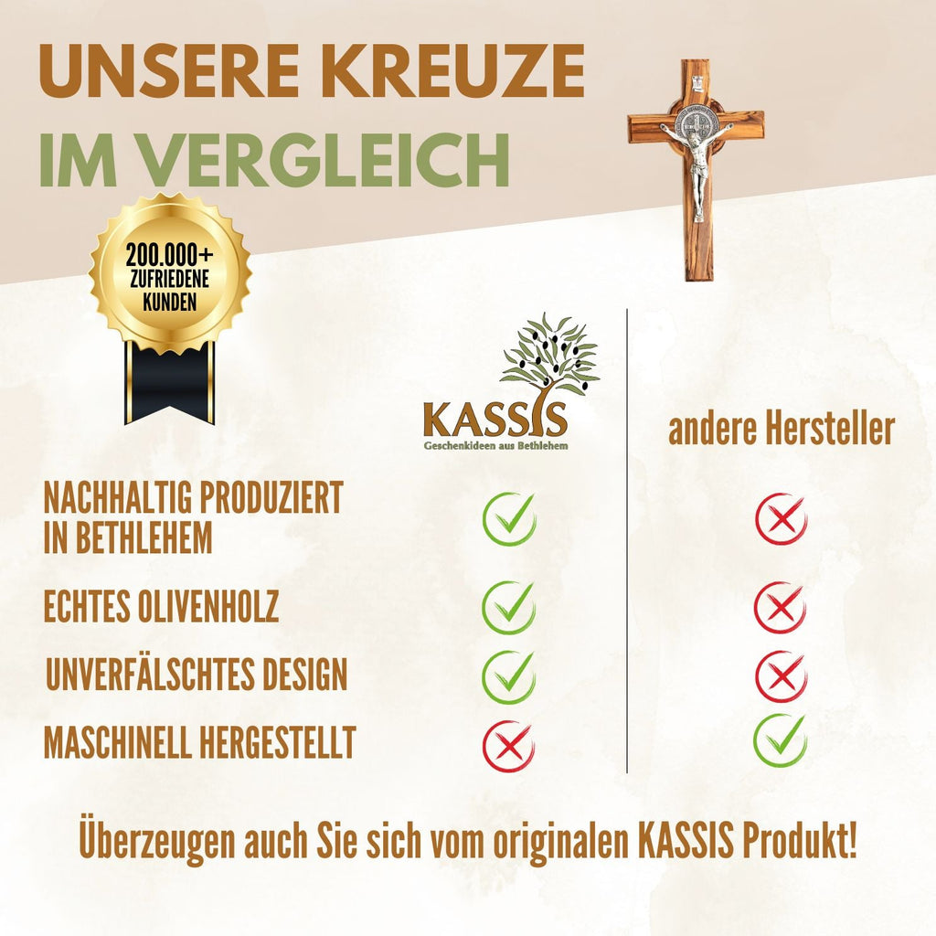 St. Benedikt Kreuz aus Olivenholz | Schutzkreuz als Wandkreuz & Geschenk zur Taufe, Kommunion oder Firmung-3