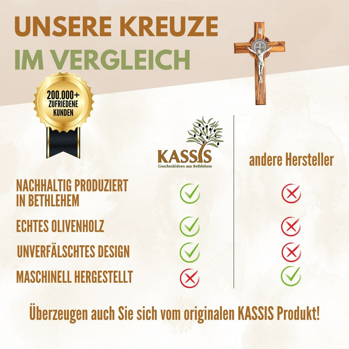 St. Benedikt Kreuz aus Olivenholz | Schutzkreuz als Wandkreuz & Geschenk zur Taufe, Kommunion oder Firmung-3