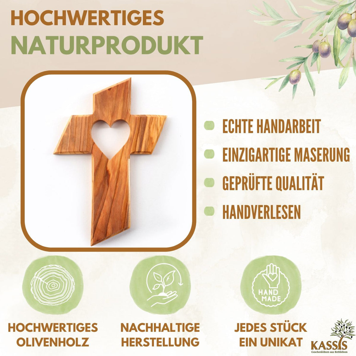 Olive wood wall cross with heart-1