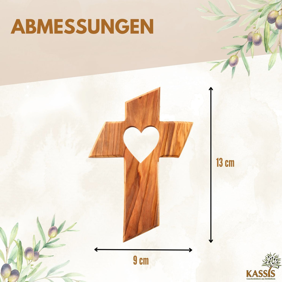 Olive wood wall cross with heart-2