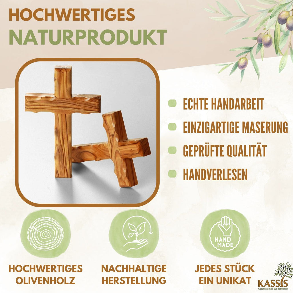 Olivenholz Kreuz gewellt | Schlichtes Wandkreuz als Geschenk zur Taufe, Kommunion oder Geburt-1