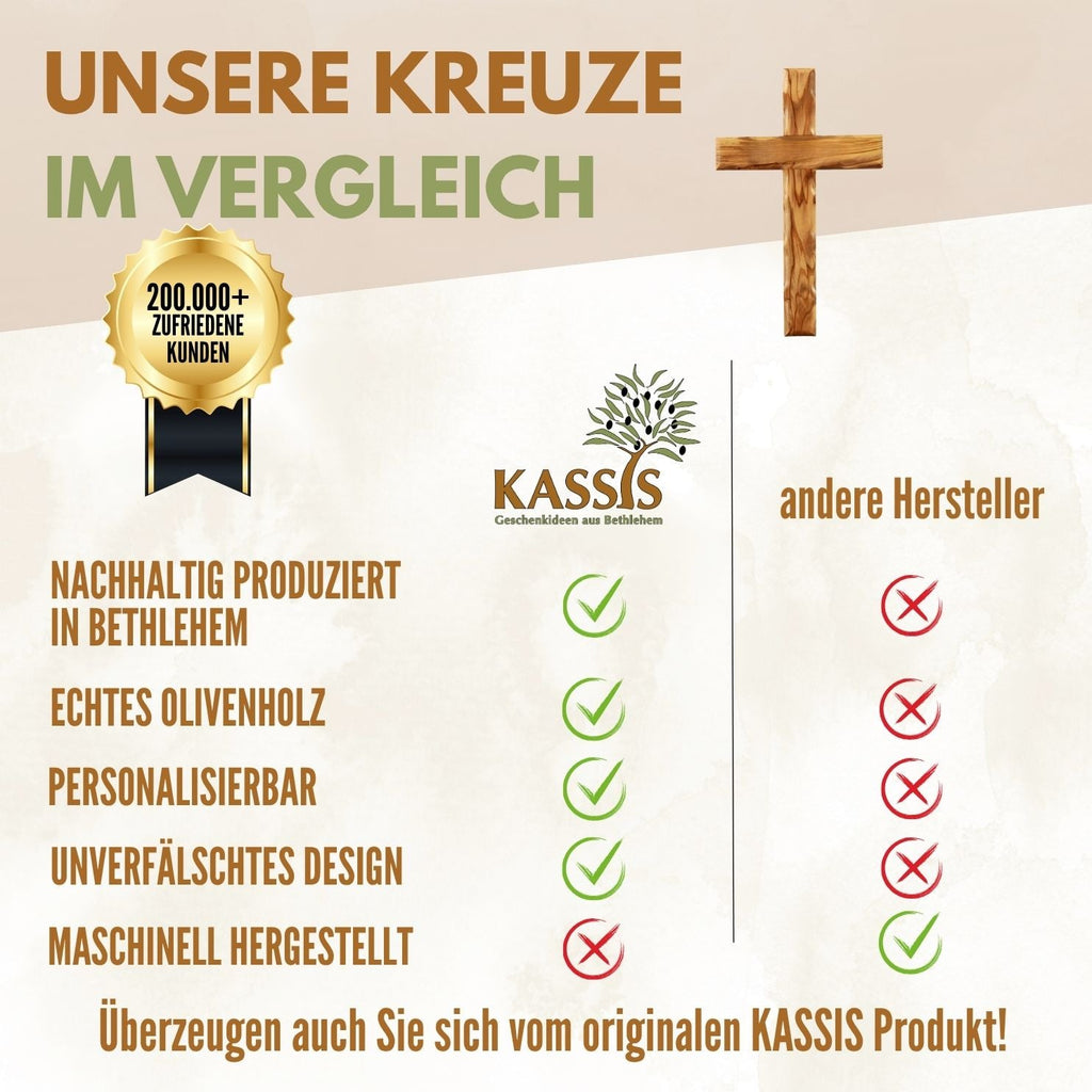 Olivenholz Kreuz gewellt | Schlichtes Wandkreuz als Geschenk zur Taufe, Kommunion oder Geburt-3