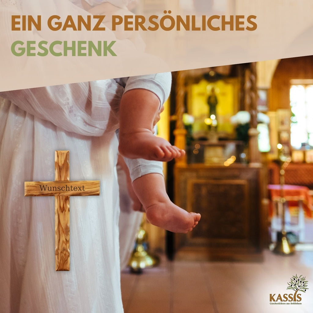 Olivenholz Kreuz gewellt | Schlichtes Wandkreuz als Geschenk zur Taufe, Kommunion oder Geburt-4