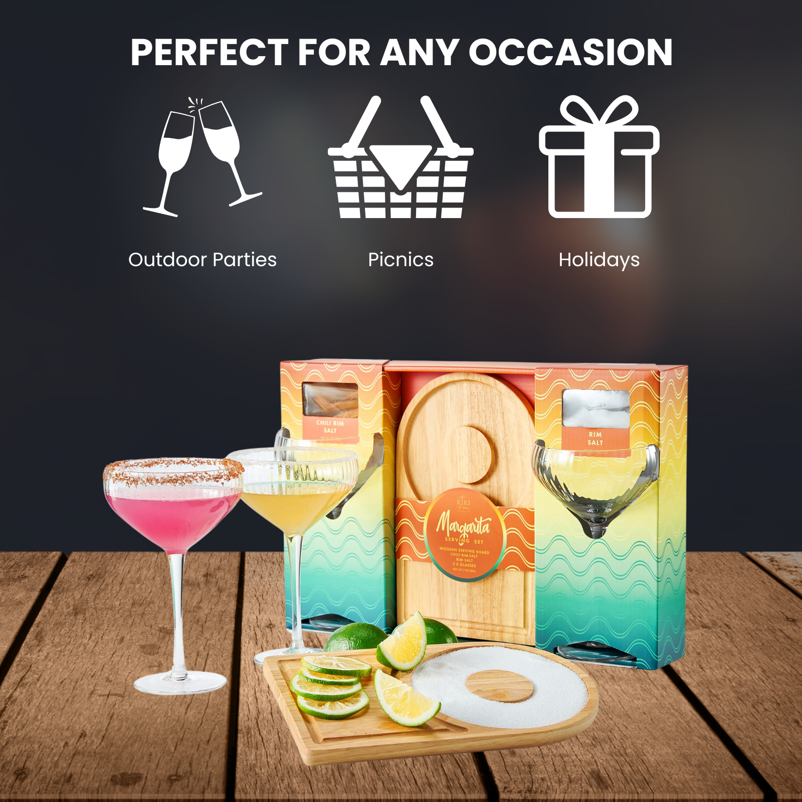 Margarita glass and board gift set featuring two ribbed glasses and cocktail salts — view 2