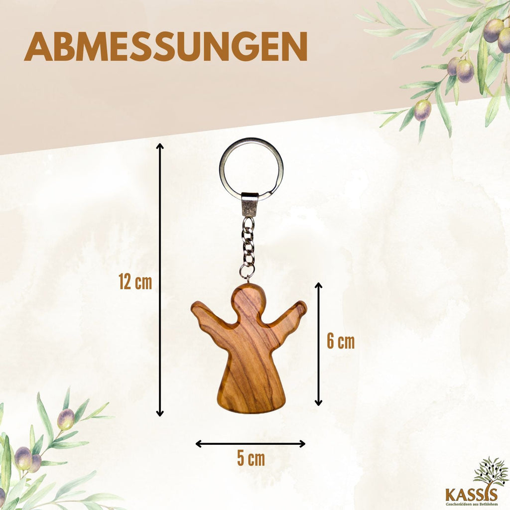 Schutzengel Schlüsselanhänger Handschmeichler aus Olivenholz | Glücksbringer Geschenk Taufe, Kommunion, Geburtstag-2
