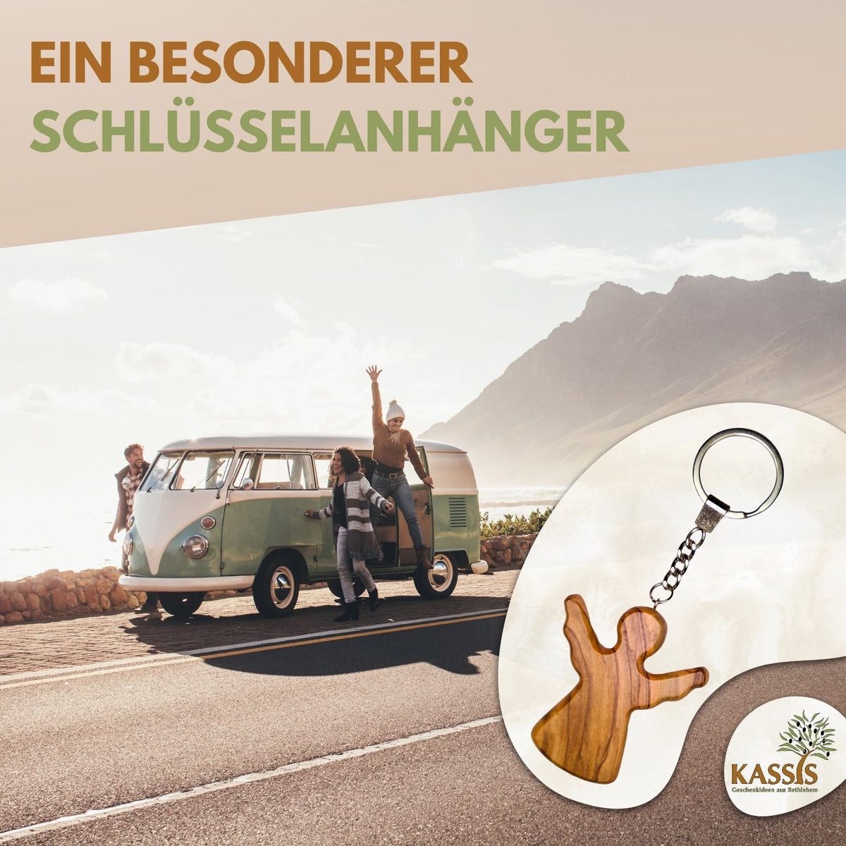 Schutzengel Schlüsselanhänger Handschmeichler aus Olivenholz | Glücksbringer Geschenk Taufe, Kommunion, Geburtstag-4