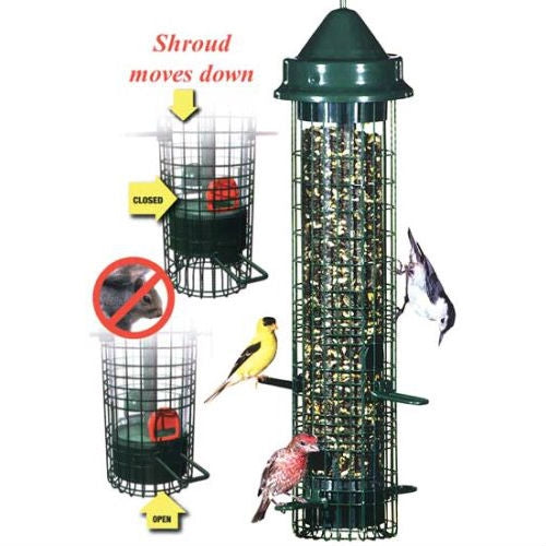 Squirrel-proof hanging bird feeder with negative grip tube, seed ports, and perches for wild birds — view 2