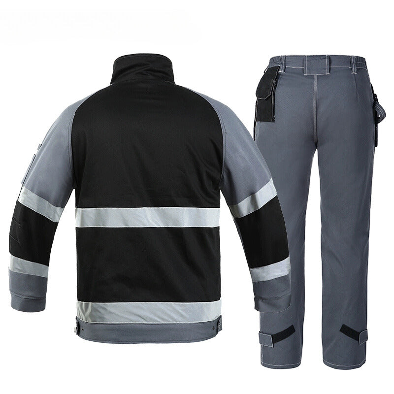 Bauskydd 100% cotton safety workwear uniform set for electricians and technicians in a workshop setting — view 2