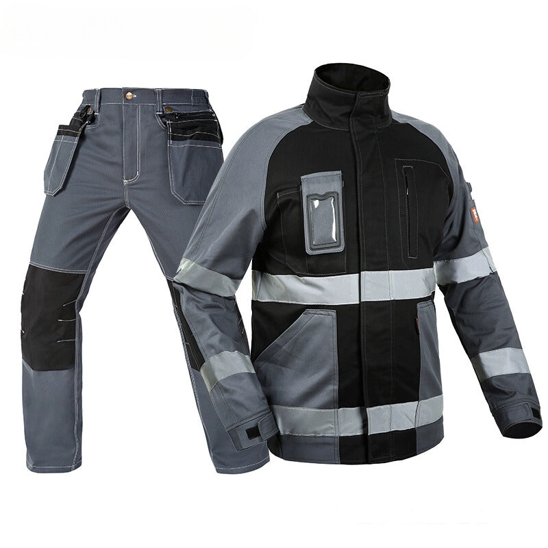 Bauskydd 100% cotton safety workwear uniform set for electricians and technicians in a workshop setting — view 3