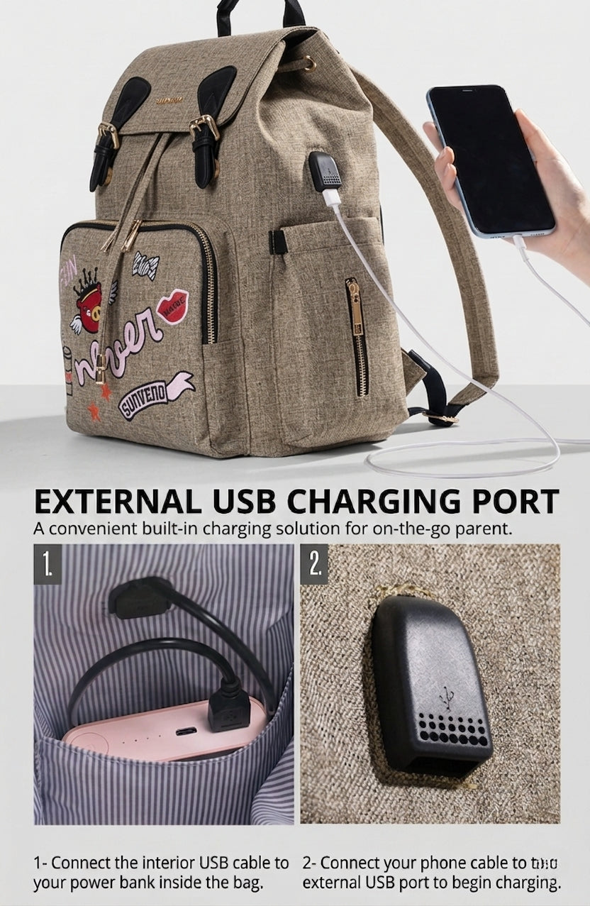 Minimalist waterproof Oxford cloth SUNVENO diaper bag backpack featuring thermal bottle pockets and a wide opening — view 2