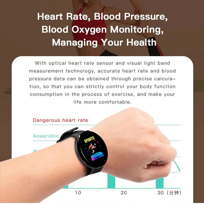 Black fitness smart watch with single touch screen display and comfortable everyday activewear band — view 3