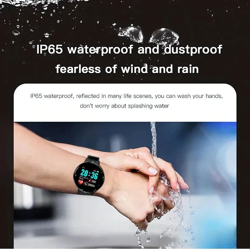 Black fitness smart watch with single touch screen display and comfortable everyday activewear band — view 2