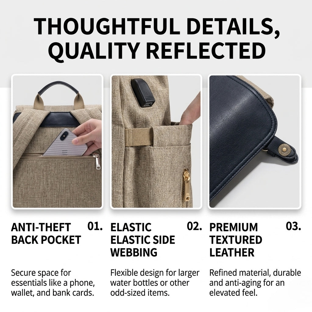 Minimalist waterproof Oxford cloth SUNVENO diaper bag backpack featuring thermal bottle pockets and a wide opening — view 4