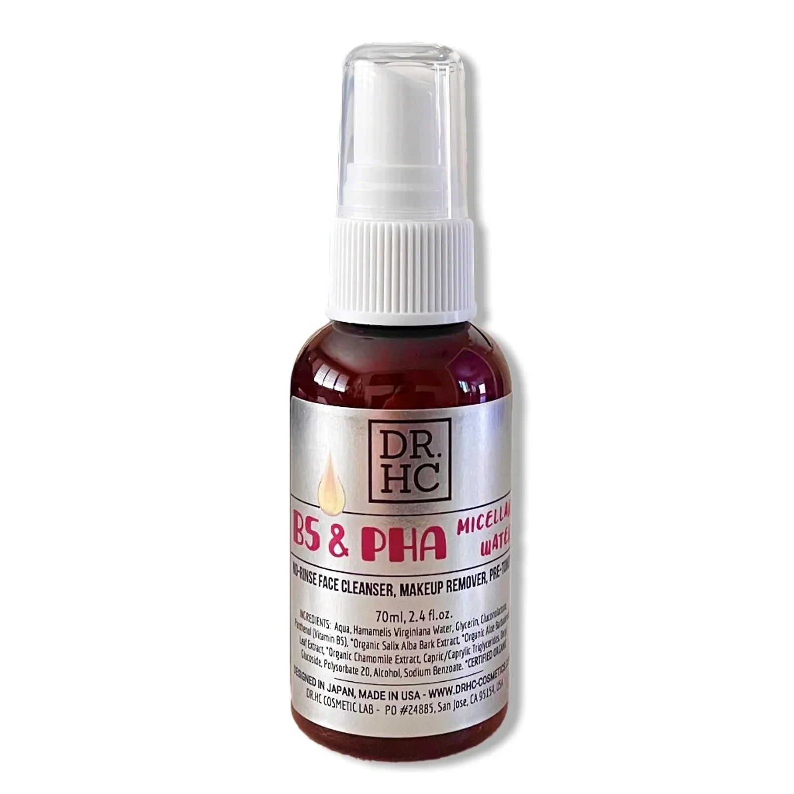DR.HC B5 and PHA micellar water 70ml bottle for gentle no rinse makeup removal and cleansing — view 3