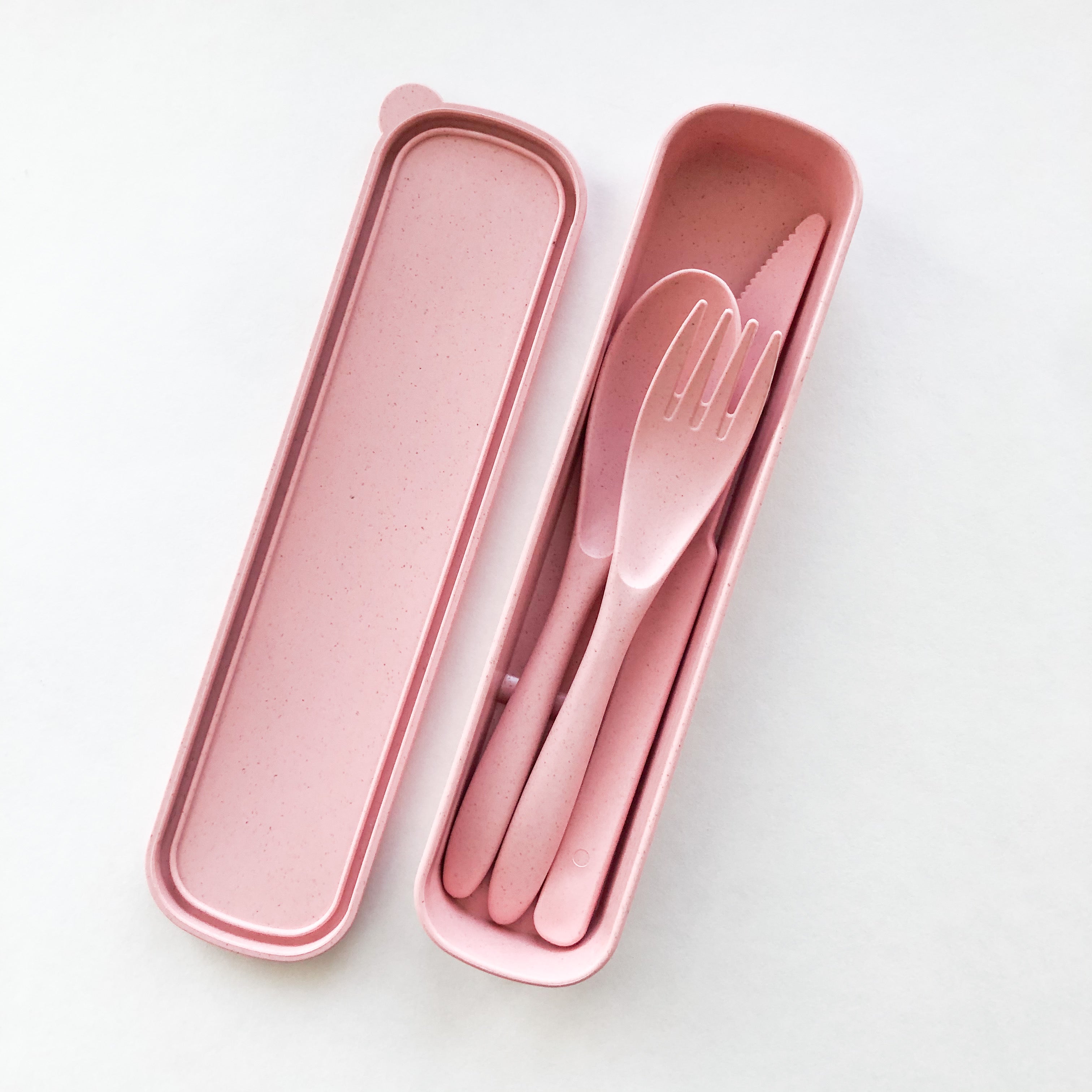 Wheat straw travel cutlery set with fork, spoon, knife, and storage case for zero waste dining — view 3