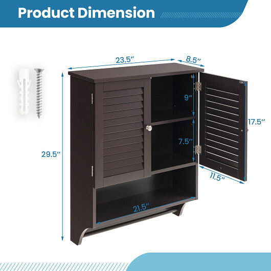White wall-mounted medicine cabinet with louvered doors and bottom towel bar for bathroom storage — view 5