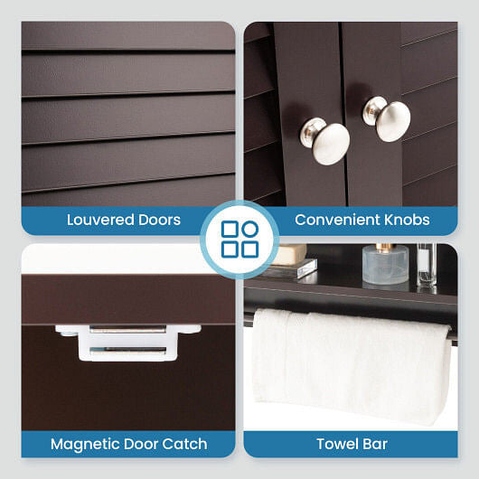 White wall-mounted medicine cabinet with louvered doors and bottom towel bar for bathroom storage — view 6
