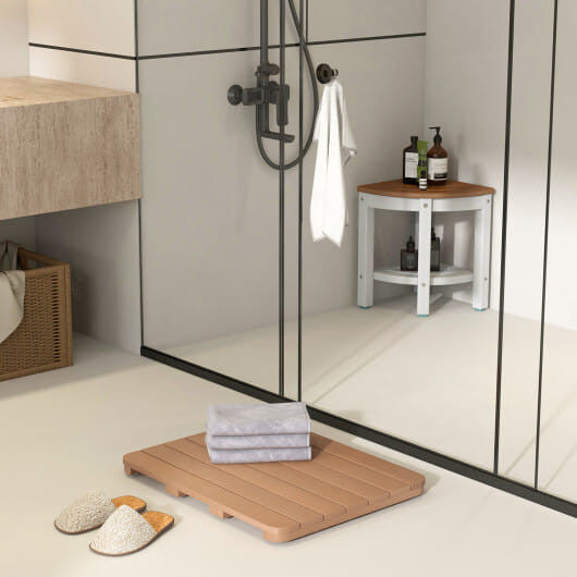 White waterproof slatted spa shower mat with non-slip rubber foot pads for bathroom safety