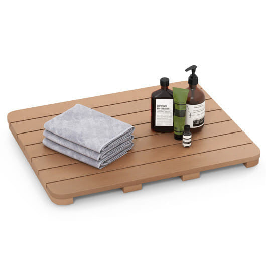 White waterproof slatted spa shower mat with non-slip rubber foot pads for bathroom safety — view 3