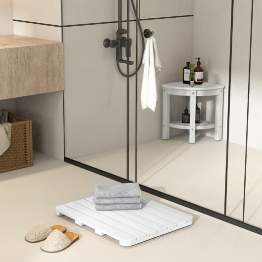 White waterproof slatted spa shower mat with non-slip rubber foot pads for bathroom safety — view 6