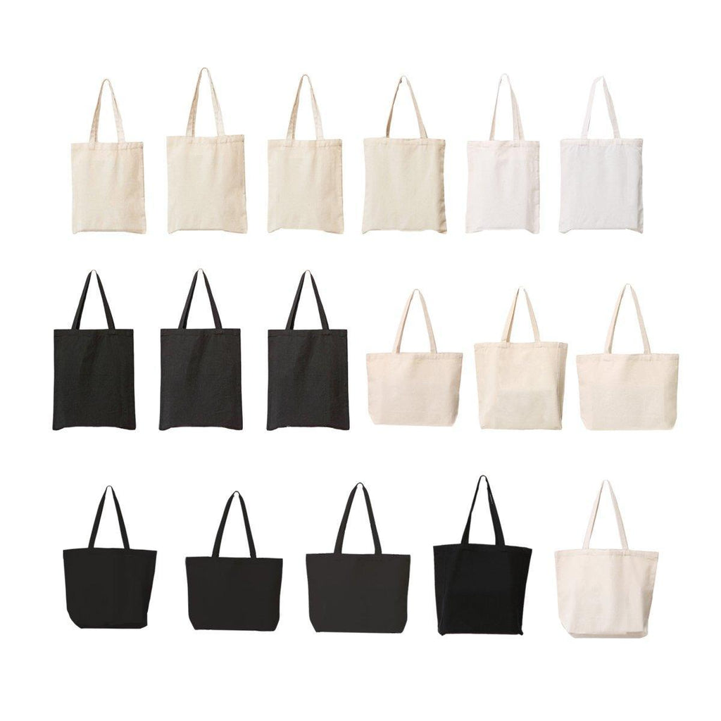 Five piece blank canvas tote bag set in natural cotton blend with comfortable shoulder straps — view 2