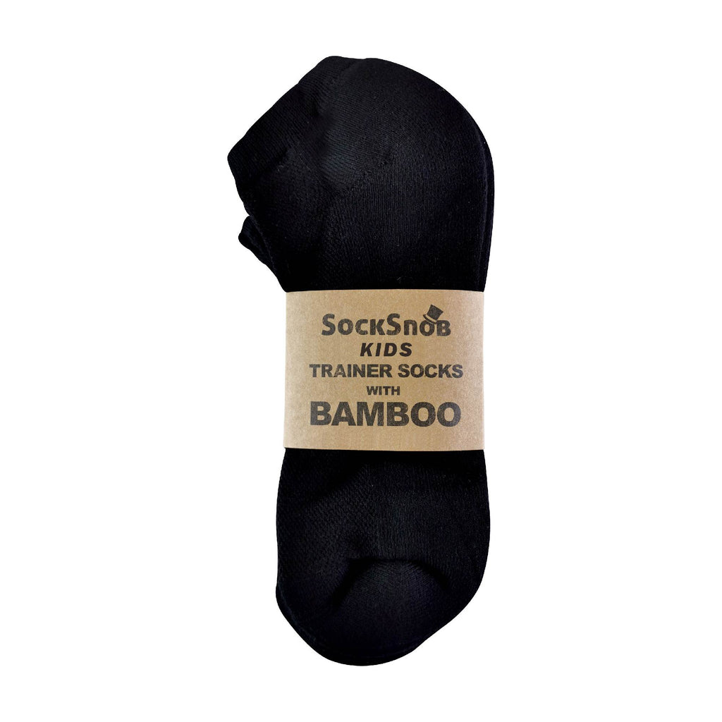 12-pack of kids low cut bamboo running socks in black and white with cushioned heels. — view 2