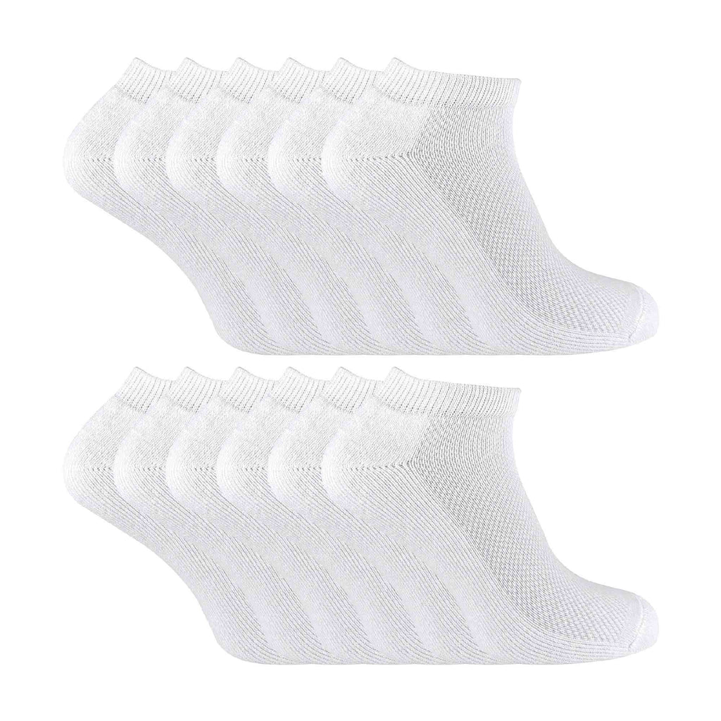 12-pack of kids low cut bamboo running socks in black and white with cushioned heels. — view 5