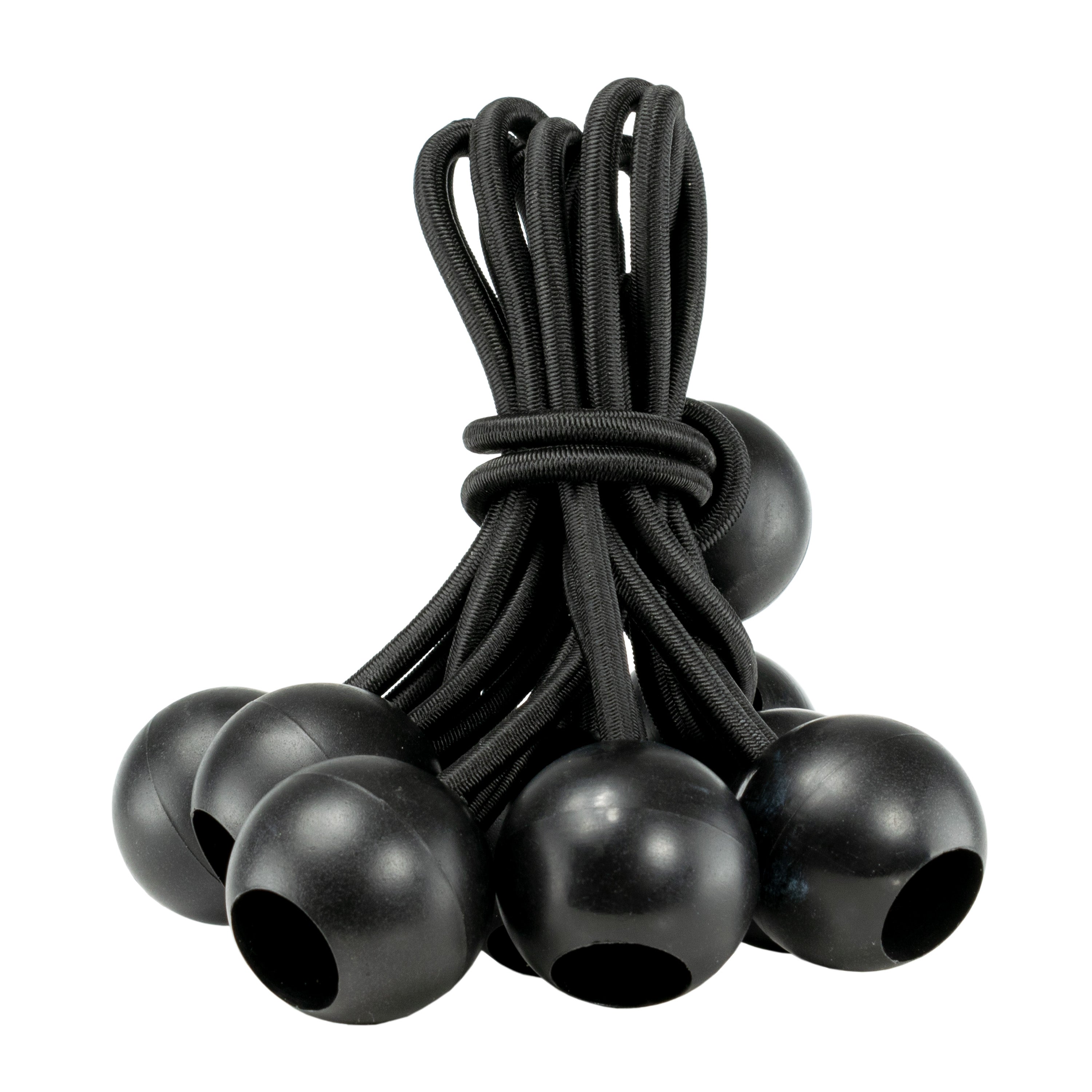 Green waterproof tarpaulin spread out with ten heavy duty black bungee balls for outdoor securing — view 3