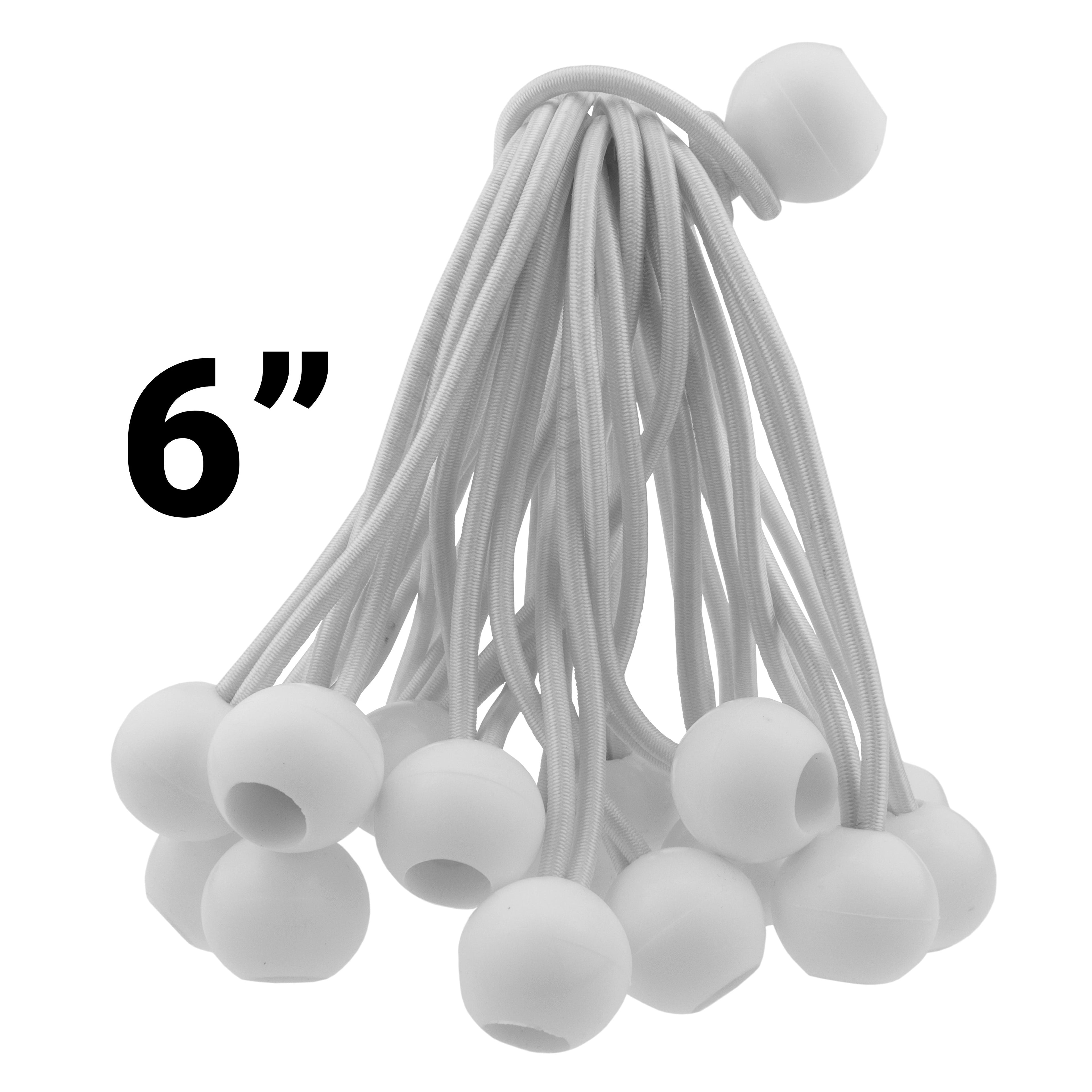 Green waterproof tarpaulin with aluminium eyelets alongside twenty white elastic bungee ball securing ties — view 2