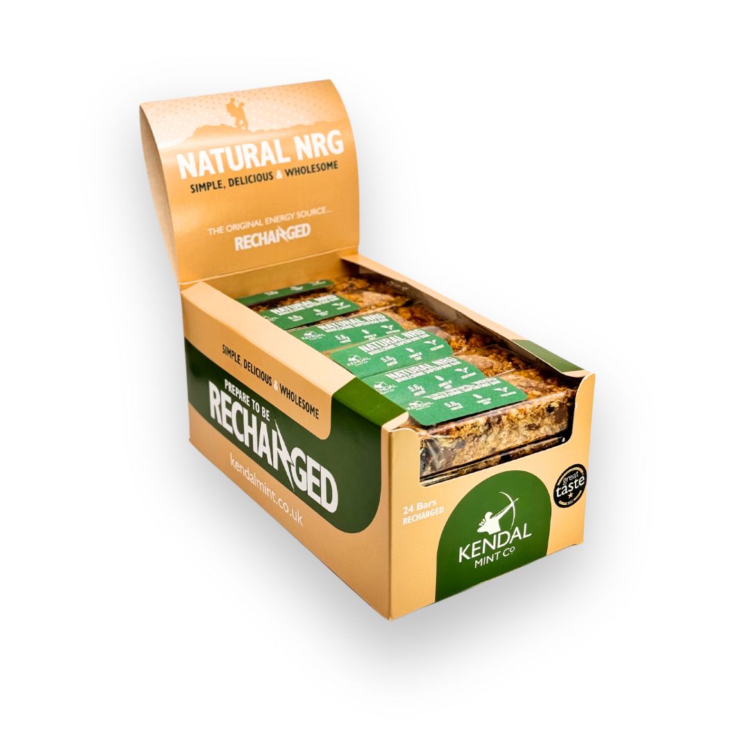 Natural superfood energy bar with chocolate chunks and oats in recyclable packaging
