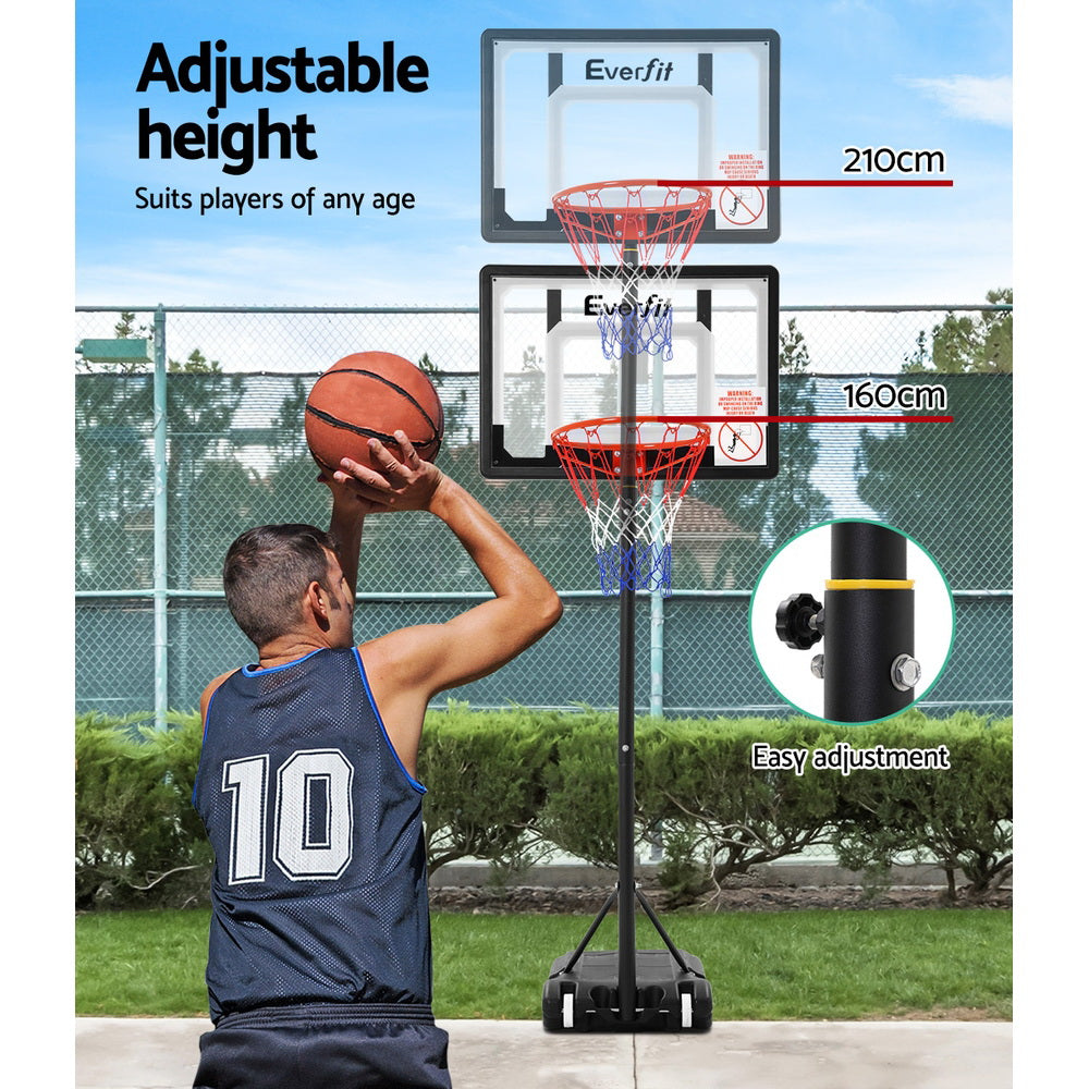 Everfit adjustable portable basketball hoop stand with clear 32 inch backboard, steel frame, and base — view 3