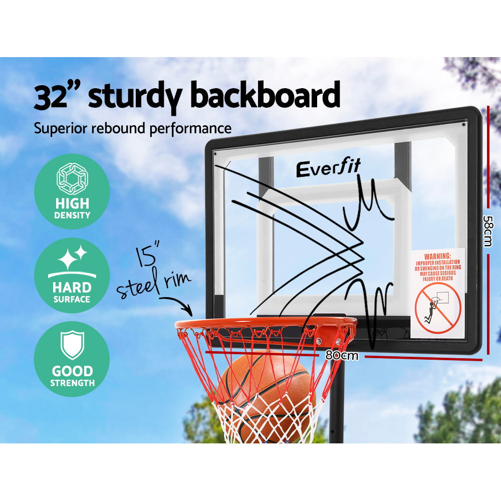 Everfit adjustable portable basketball hoop stand with clear 32 inch backboard, steel frame, and base — view 4