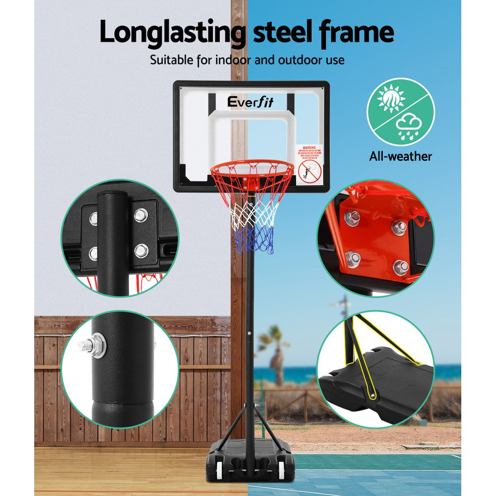 Everfit adjustable portable basketball hoop stand with clear 32 inch backboard, steel frame, and base — view 5