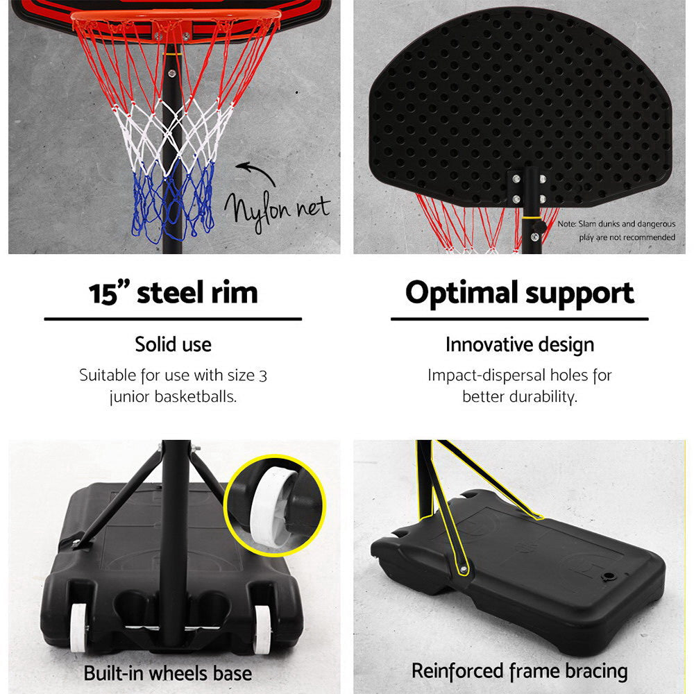 Portable adjustable basketball hoop stand system in black with shatterproof backboard and wheeled base — view 3