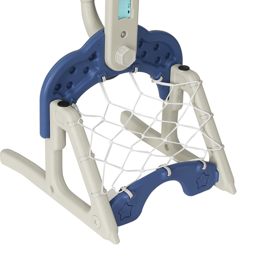 Blue 6-in-1 kids adjustable basketball hoop and multi-sport activity center with soccer goal and golf — view 4
