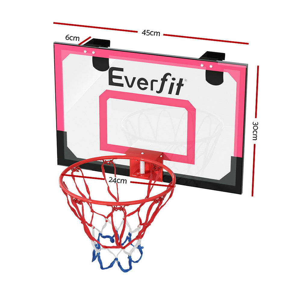 Red and black mini basketball hoop with shatterproof backboard steel ring and nylon net — view 2