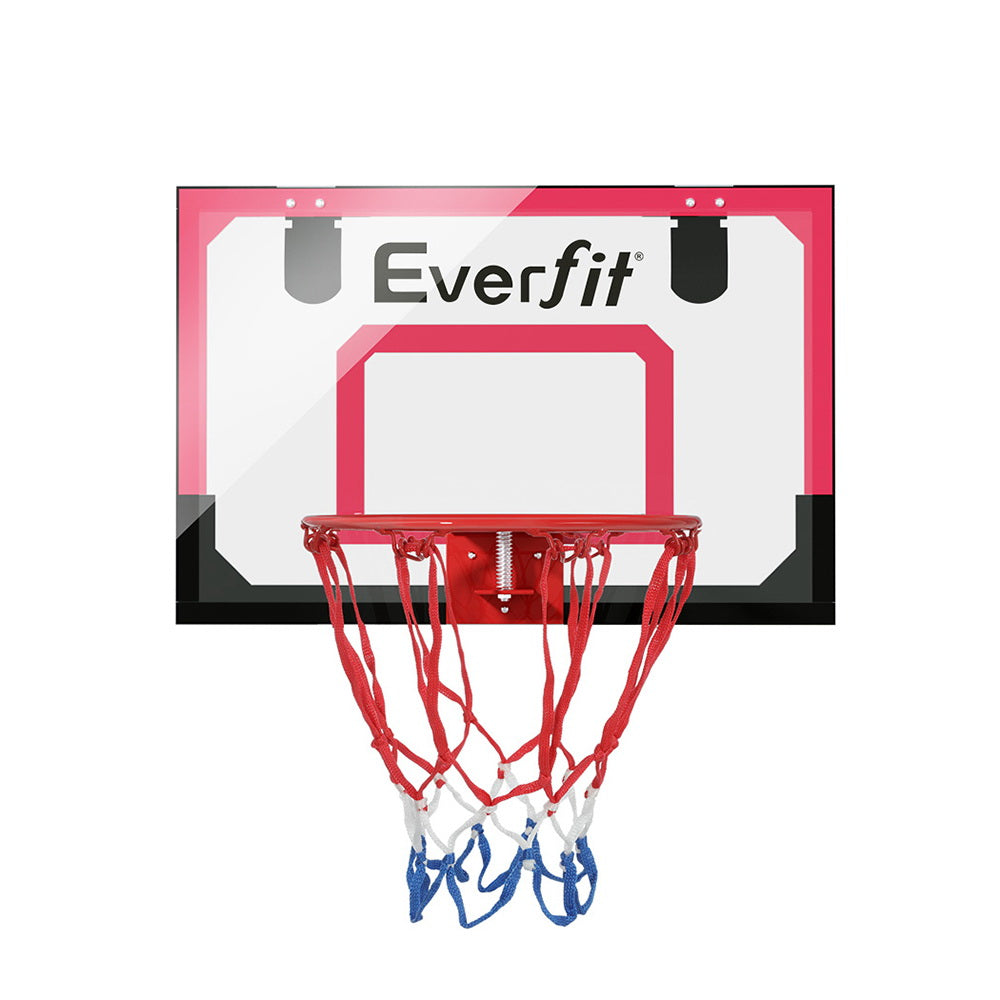 Red and black mini basketball hoop with shatterproof backboard steel ring and nylon net — view 3