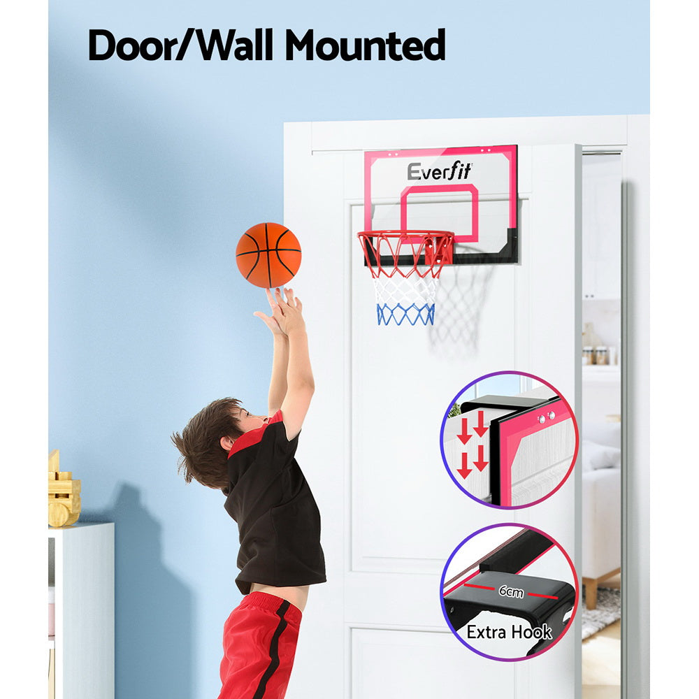 Red and black mini basketball hoop with shatterproof backboard steel ring and nylon net — view 4