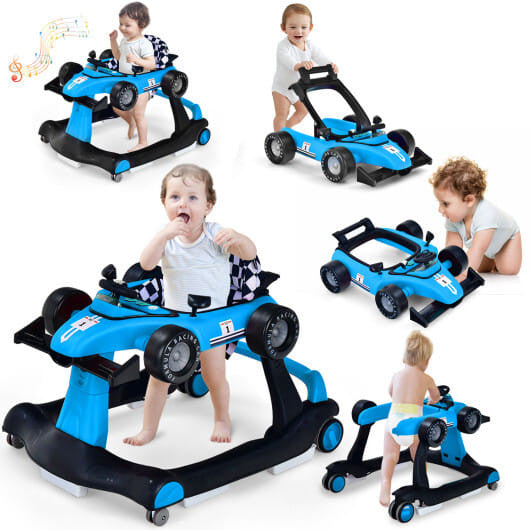 5-in-1 adjustable baby walker in toy car mode with wide anti-tip base and padded safety seat — view 5