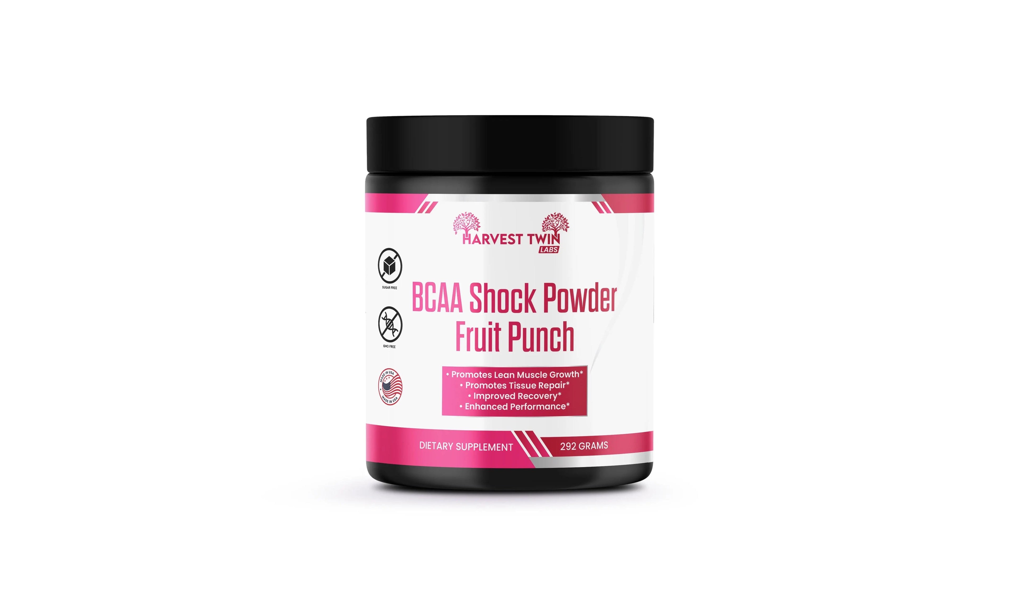 Container of BCAA Shock Powder in fruit punch flavor for advanced muscle recovery and endurance.