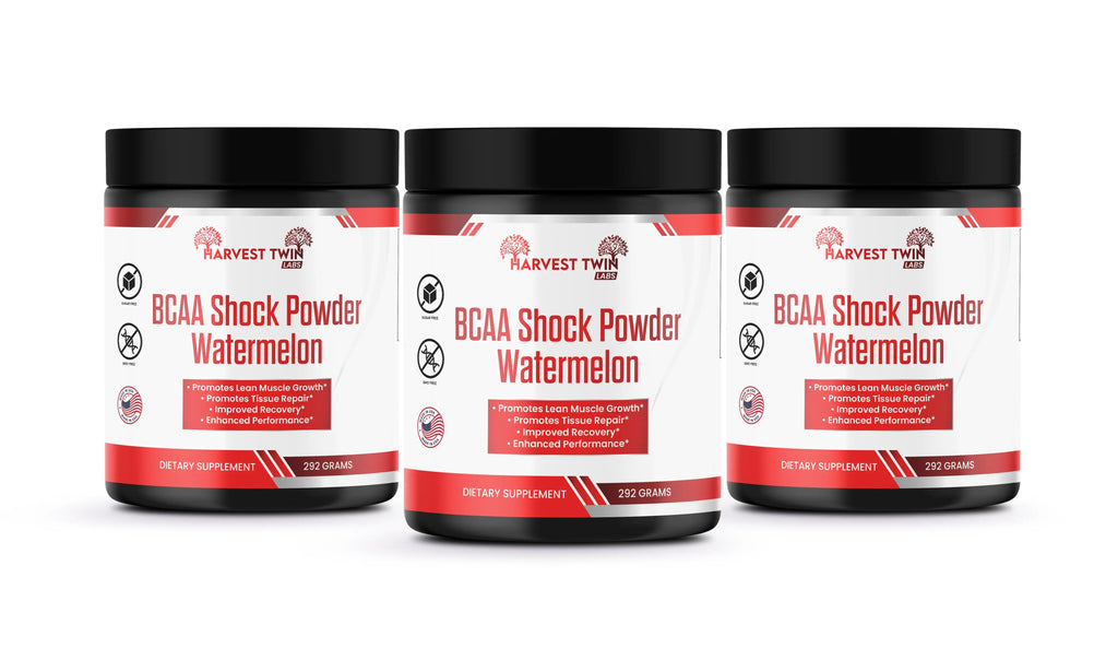 Container of pink watermelon flavored BCAA shock powder supplement for workout muscle recovery. — view 4
