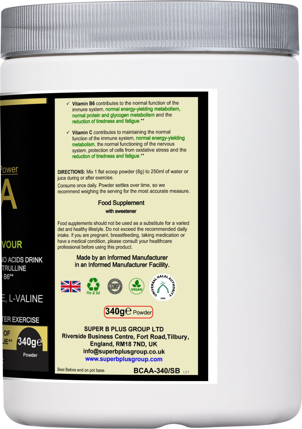 Gold Amino BCAA Supplement powder in lemon lime flavor with brand packaging and nutritional details — view 3
