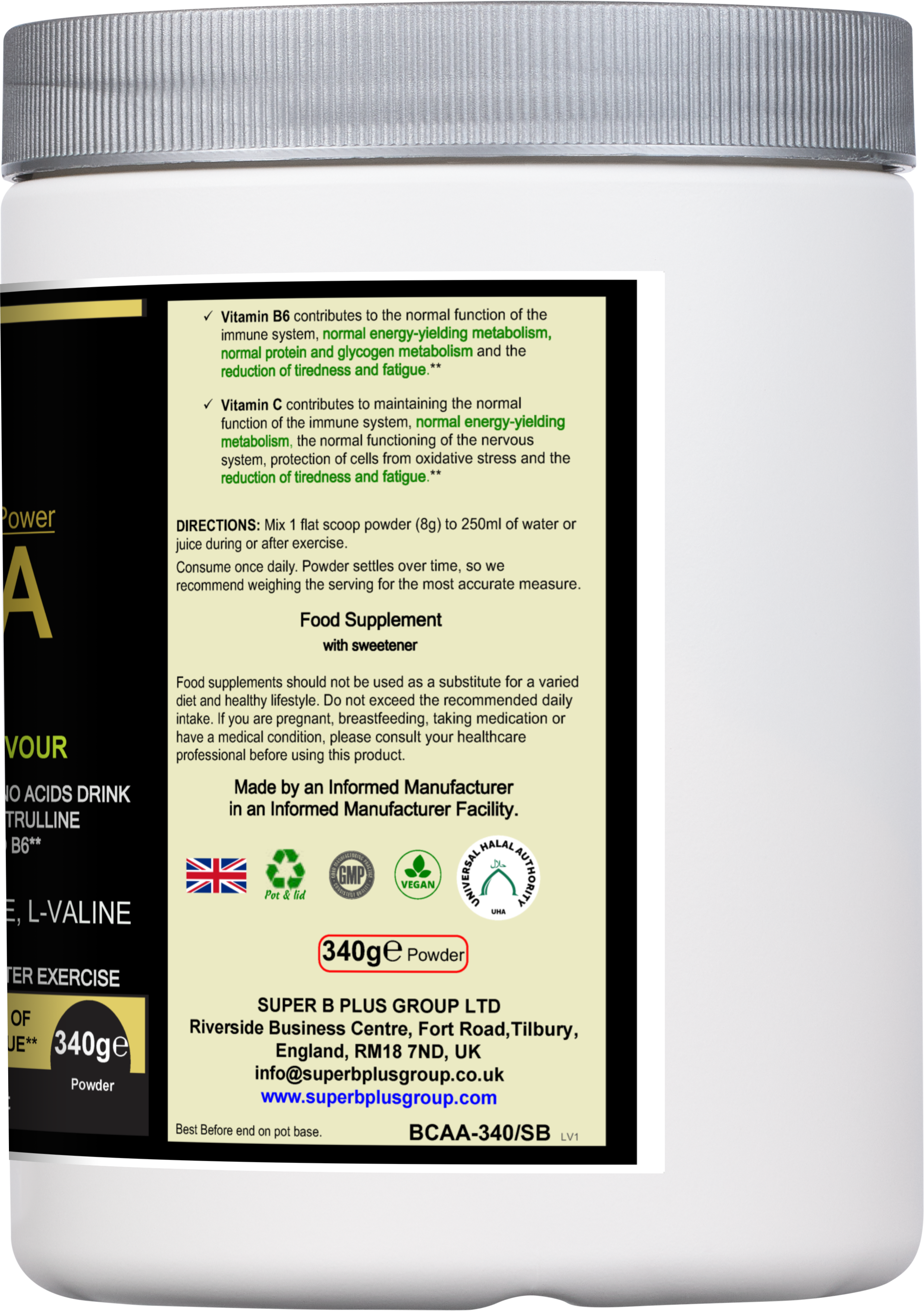 Gold Amino BCAA Supplement powder in lemon lime flavor with brand packaging and nutritional details — view 3