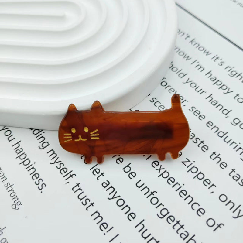Hand-painted kitty cat hair clip made of eco-friendly cellulose acetate with glass rhinestones — view 4