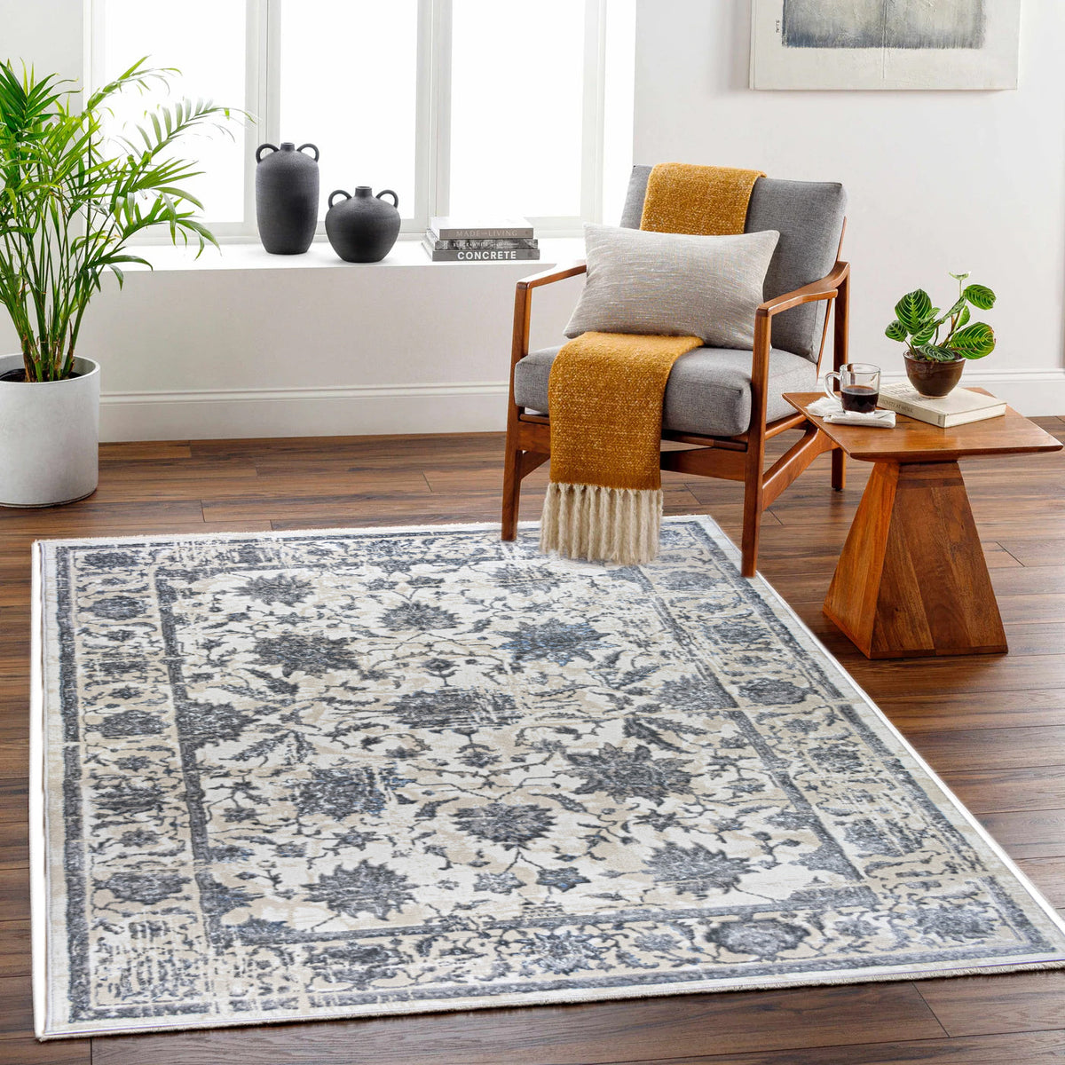 ROY's Home High&Low Area Rugs, Classic Pattern - Shiny Ivory,Grey,Beige Yarn-0